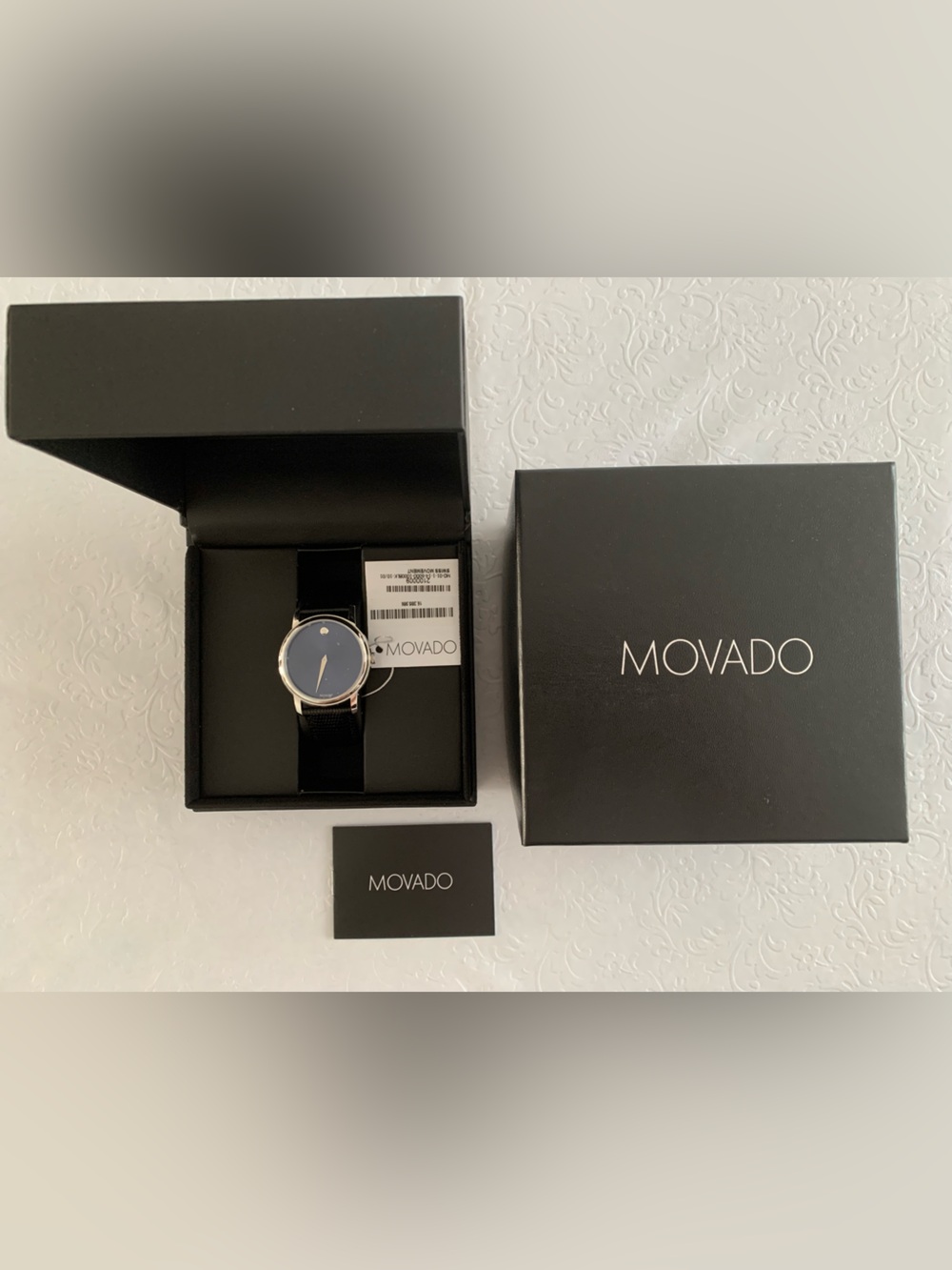 Movado Men's/Women’s Blue Dial Watch with Black Leather Strap